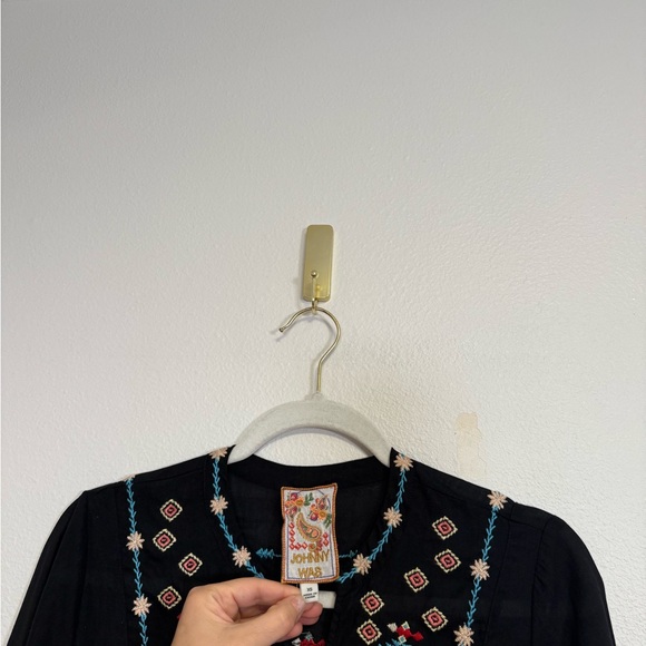JOHNNY WAS BUTTON FRONT YOKE DRESS BLACK FLORAL EMBROIDERED SZ XS - Picture 6 of 11